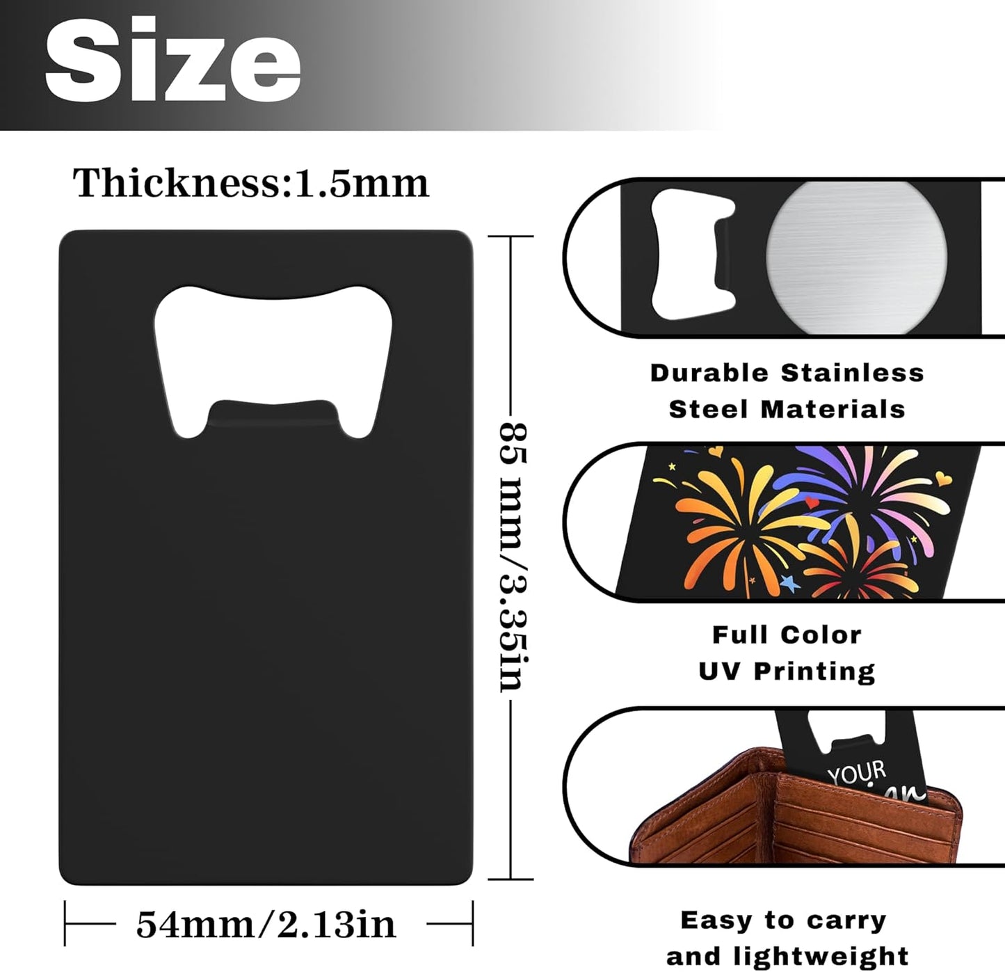 4-100 Pcs Personalized Bottle Opener, Custom Stainless Steel Credit Card Bottle Opener, Full Color Print for 6 Color, Design Your Text Logo for Bar, Wedding, Anniversaries, Party (Black)