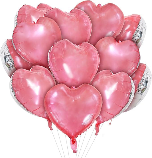 TONIFUL 30Pcs 18 Inch Light Pink Balloons Pastel Pink Heart Shape Foil Mylar Banners Decoration for Birthday Valentine's Day Wedding Bridal Shower Anniversary Engagement Party Supplies