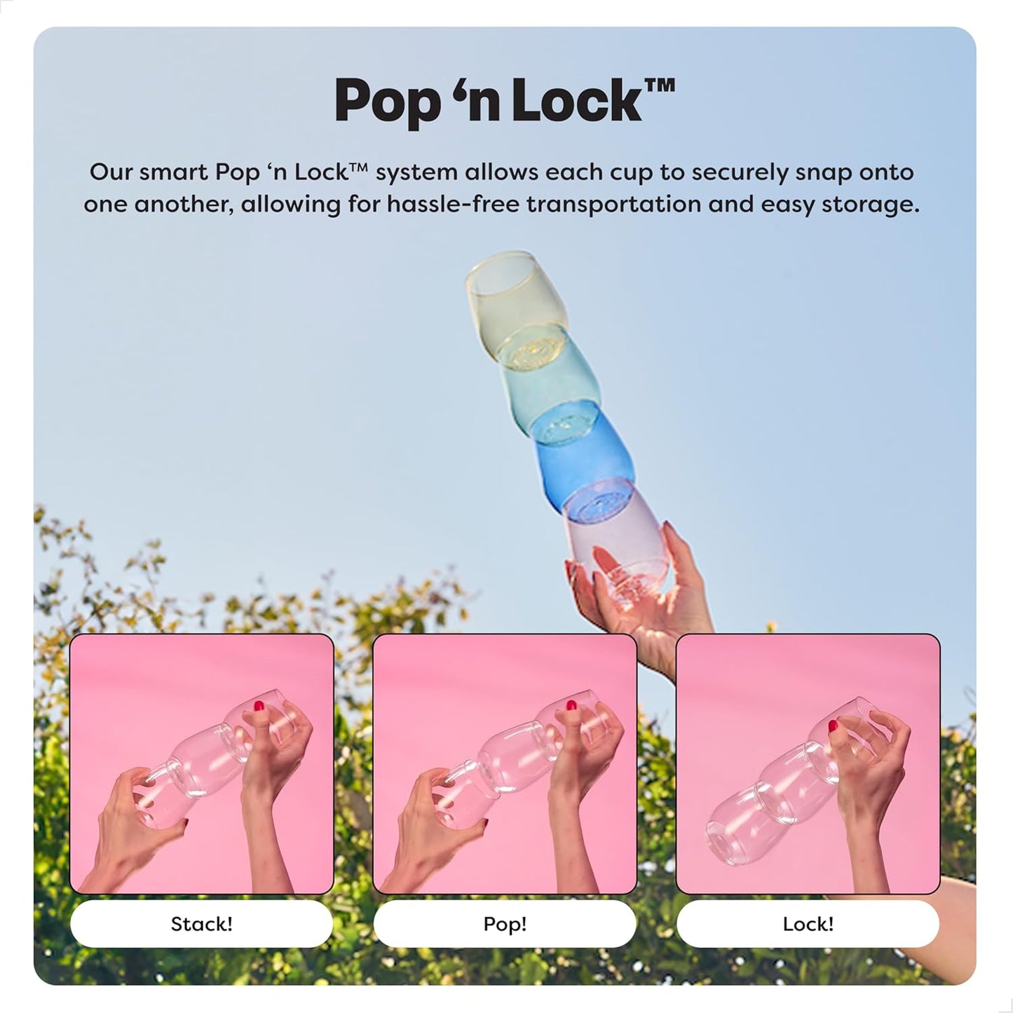 TOSSWARE POP 14oz Vino with Mix Color Stem SET OF 12, Premium Quality, Recyclable, Unbreakable & Crystal Clear Plastic Wine Glasses