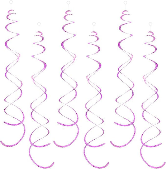 30 Pieces Pink Hanging Swirl Decorations Plastic Streamers Foil Swirls Ceiling Decorations Metallic Holiday Photo Backdrop for Girls Princess Baby Shower Babbie Mermaid Themed Birthday Party Supplies