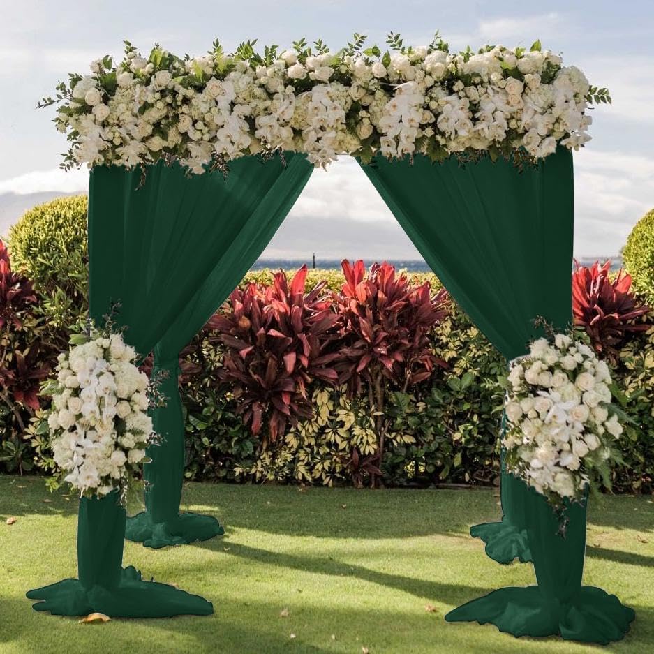 Wedding Arch Draping Fabric 2 Panels 30'' x 18FT Emerald Green Sheer Chiffon Arch Drapery for Photo Booth Bridal Shower Baby Shower Church Decor Newborn Photography Christening Outdoor Party