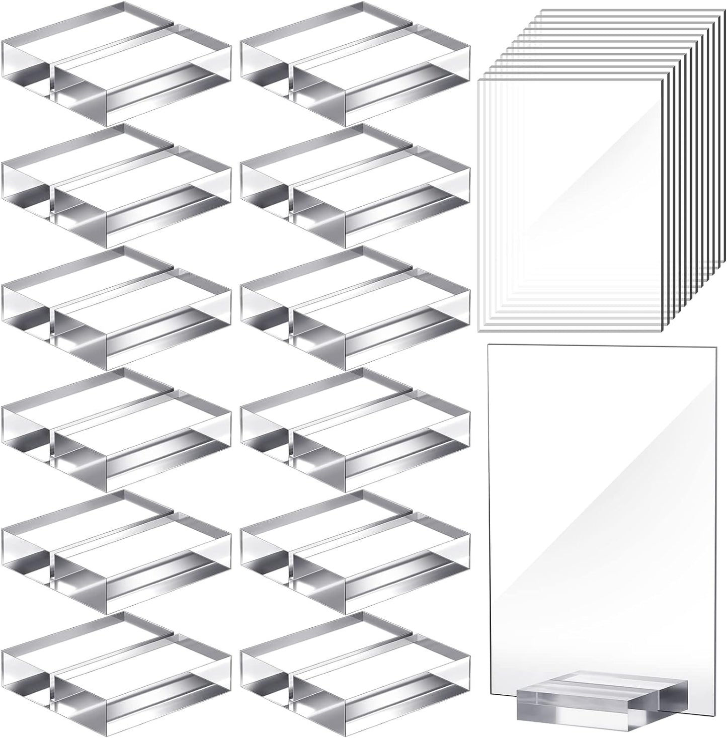 12 Pcs Clear Acrylic Place Cards with 12pcs Acrylic Holder Wedding Table Numbers with Centerpiece Stand Sign and Holder DIY Table Name Cards Plates for Wedding Reception Banquet Decors