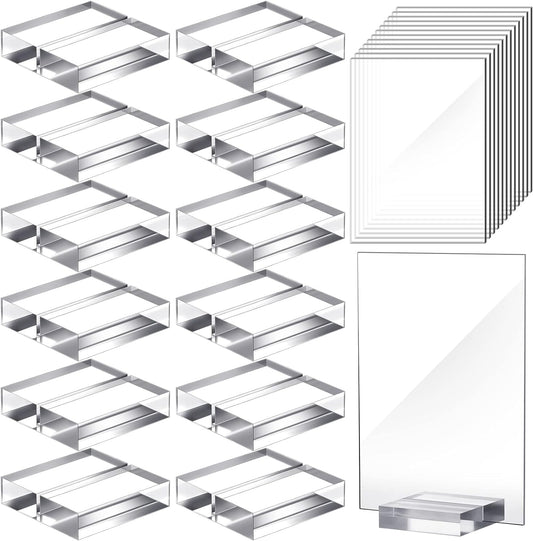 12 Pcs Clear Acrylic Place Cards with 12pcs Acrylic Holder Wedding Table Numbers with Centerpiece Stand Sign and Holder DIY Table Name Cards Plates for Wedding Reception Banquet Decors