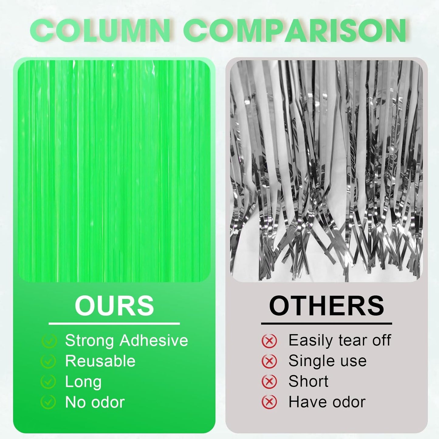 2 Pack Pastel Green Foil Fringe Backdrop Curtains, Tinsel Streamers Party Decorations, Fringe Backdrop for Baby Shower, Birthday Party