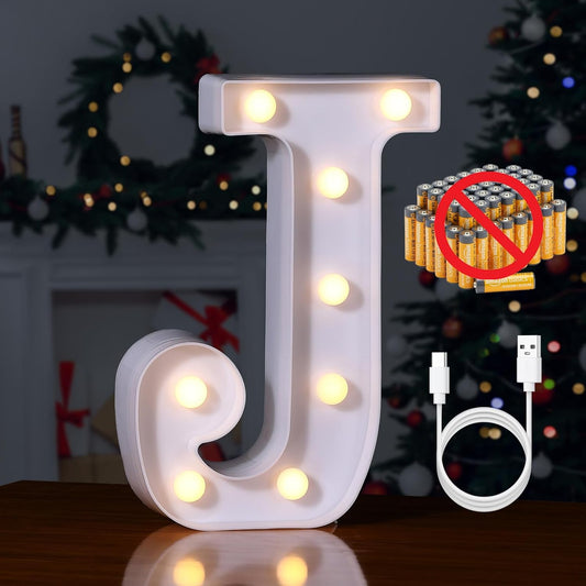 Foaky Rechargeable LED Letter Lights Sign Marquee Light Up Letters Sign for Night Light Wedding/Birthday Party Christmas Lamp Home Bar Decoration (J)