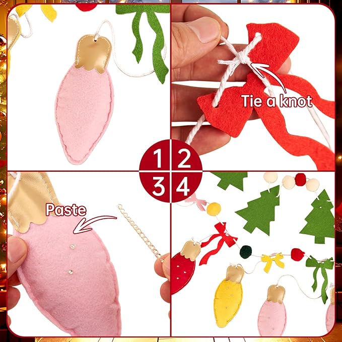 SUNBEAUTY Felt Christmas Garland, Pom Pom Garland Hanging Felt Balls Christmas Decorations,Red Green Christmas Ornaments Banner for Xmas Holiday Decorations,Indoor Outdoor Decor Home Party Supplies