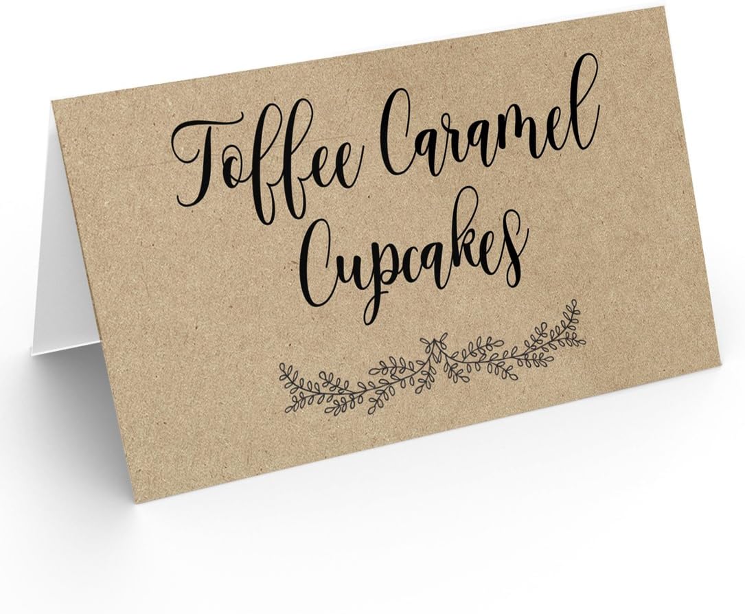 Printed Party Table Place Cards for All Occasions and Events, Set of 25 (Kraft)
