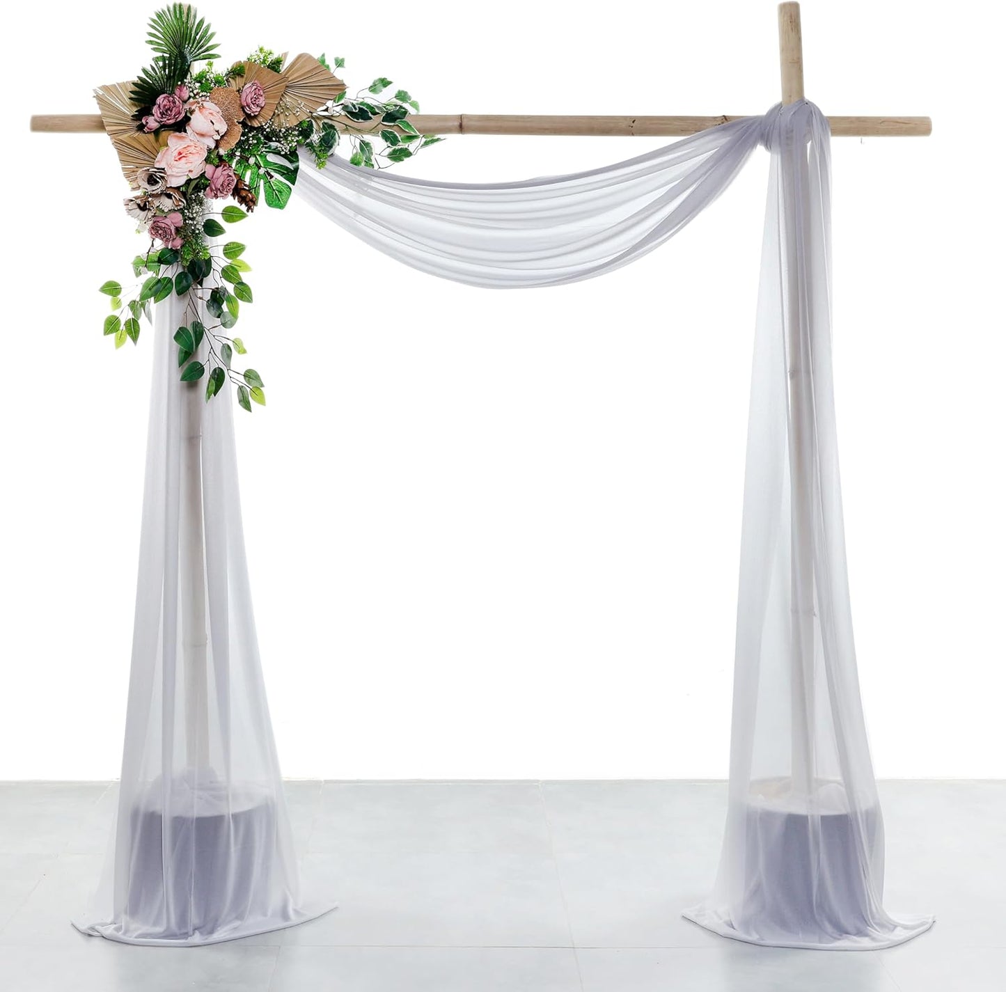VDS Pack of 4 Panel (30 Inch X 20 Feet) Wedding Arch Draping Fabric Sheer Chiffon Fabric Drapery for Wedding Ceremony Reception Swag Backdrop Canopy Chuppah ARBO Altars Decoration (Cool Grey)