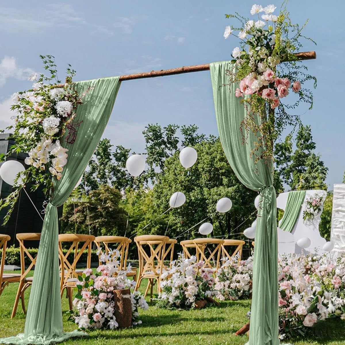 Sage Green Wedding Arch Draping Fabric 2 Panels 29" x 20 FT Wedding Drapes for Backdrop Sheer Green Curtains for Romantic Bridal Baby Shower Ceremony Birthday Party Fall Outdoor Events