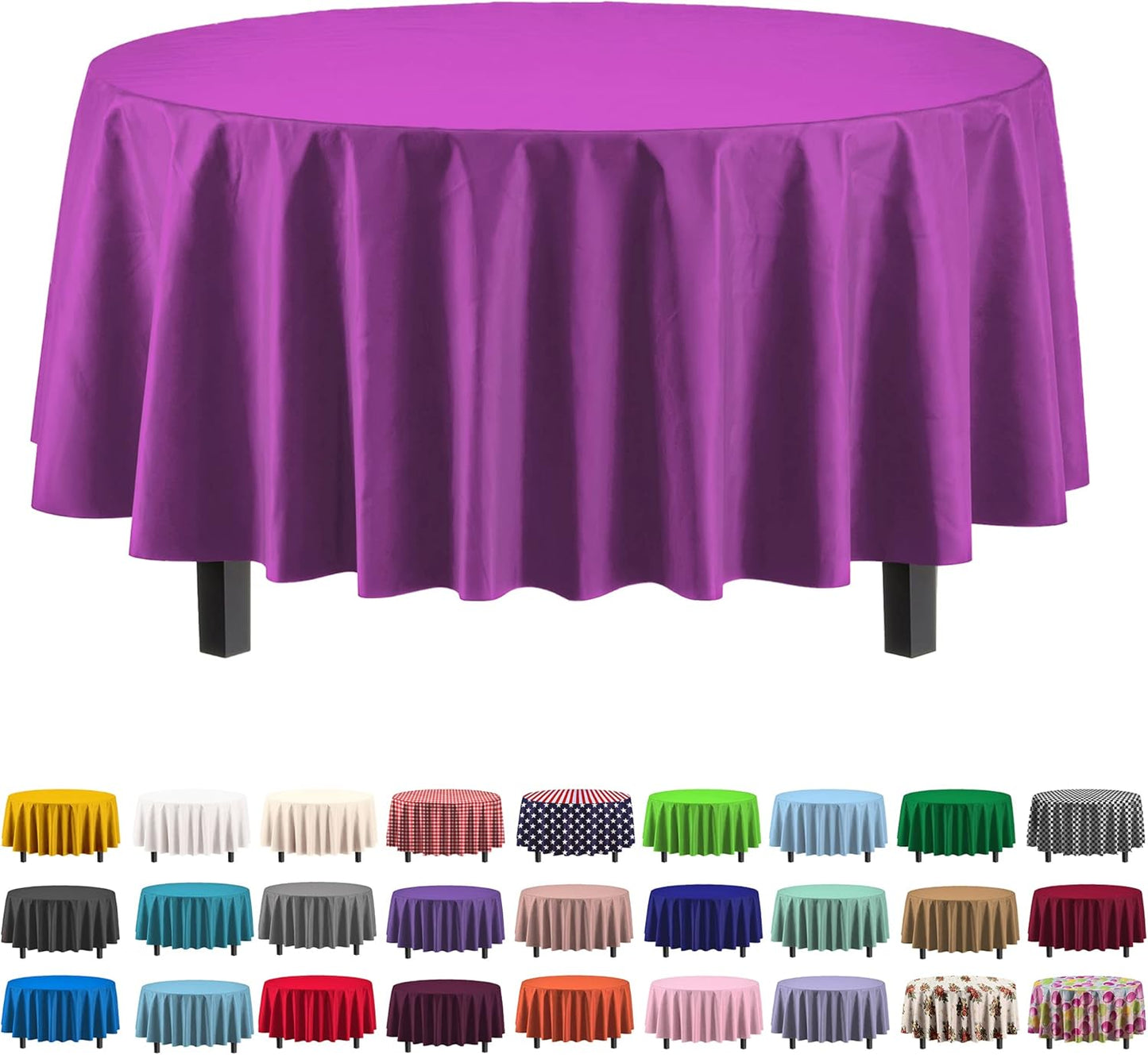 Exquisite 12-Pack Premium Plastic Tablecloth 84in. Round Table Cover - Magenta