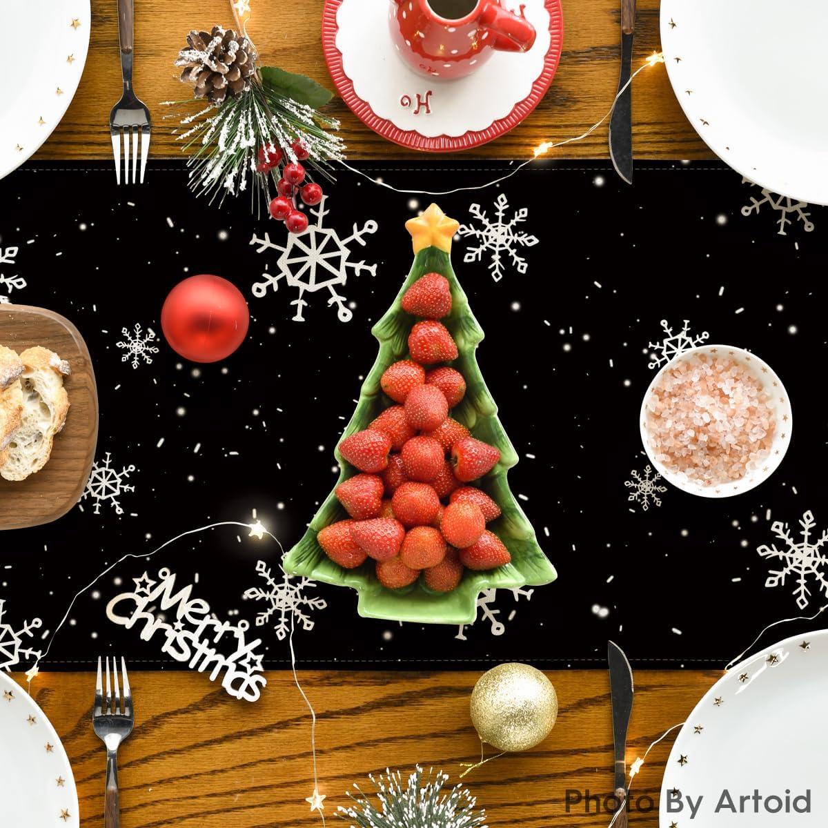 Artoid Mode Black Snowman Snowflake Let it Snow Winter Table Runner, Christmas Kitchen Dining Table Decoration for Home Party Decor 13x36 Inch