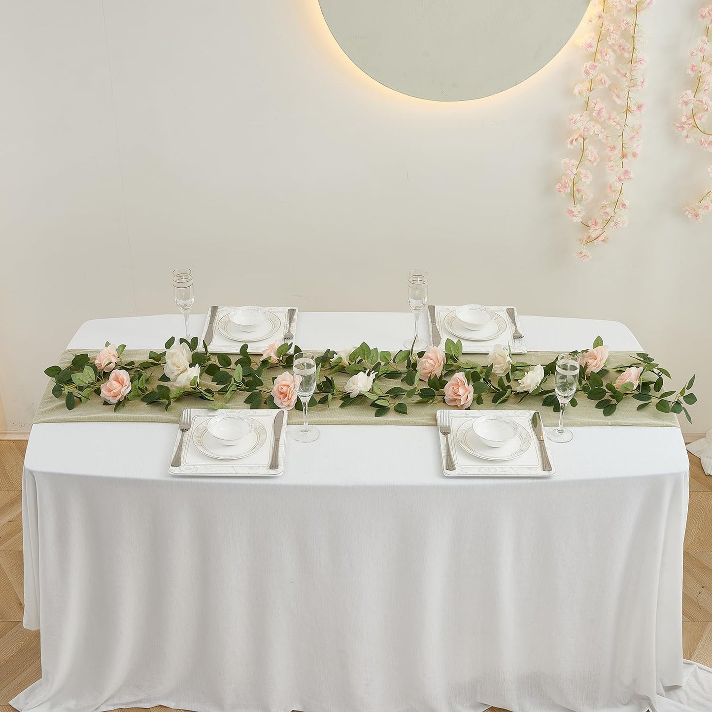 Artificial Rose Garlands Rose Vines Leaves Banners Hanging Floral Garland Fake Rose Flower Vine Wall Decorations