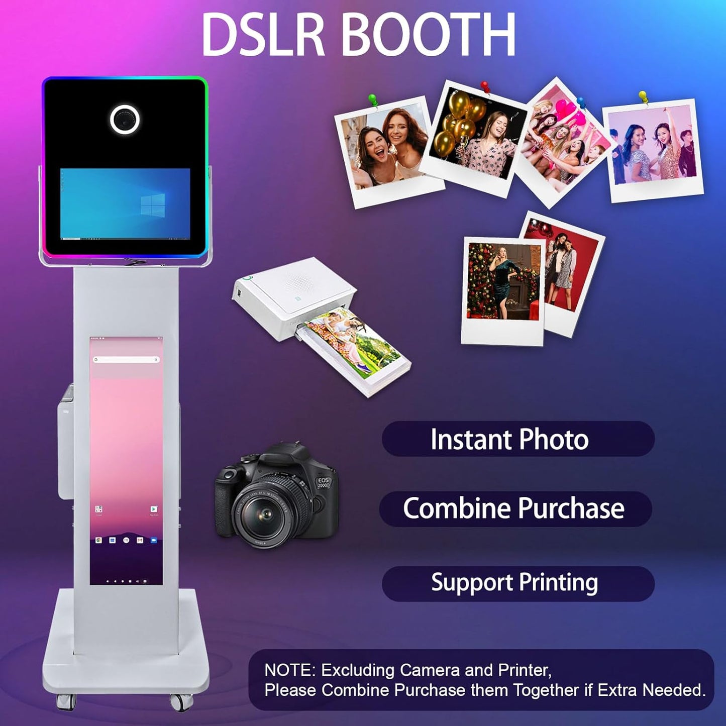 Portable Photo Booth with 15.6''and 29''LCD Touch Screen Selfie Photobooth Machine for Events Wedding Party Rental Christmas Flight Case (Machine+Camera+Mini Printer)