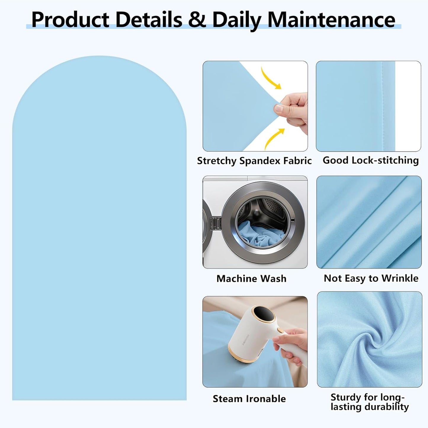 HEMMOTOP 7.2 ft Blue Arch Backdrop Cover (No Arch Stand), Spandex Arch Covers Stretchy Backdrop for Balloon, Wedding, Birthday Party, Baby Shower, Banquet Arch Decoratio