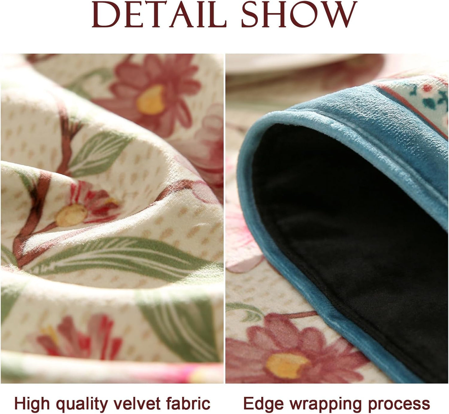 patdrea Designer French Elegant Wild Flowers Velvet Table Runner 87 Inch Long, Beige Pink Floral Pattern Table Mat, Decoration for Kitchen Dining Coffee Table Cabinet Banquet Thanksgiving,12"*87"