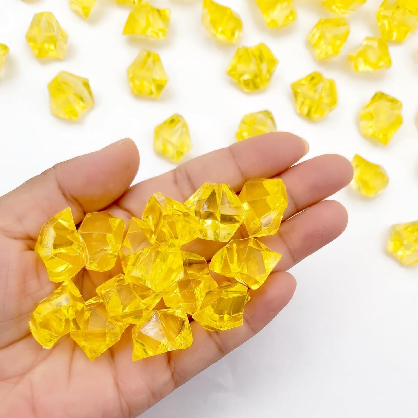 Yellow Vase Fillers for Home Decor, Fake Crushed Ice Cubes, Vase Fillers, 150 pcs Reusable Fake ice Cubes for Photography Accessories Props Decoration for Wedding