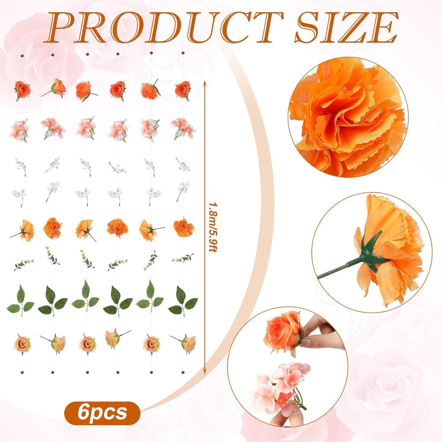 XunYee 6 Pcs 35.4 ft Flower Garlands Hanging Wildflower Backdrop Decoration Artificial Floral Garlands Fake Flower Vines Faux Silk Wildflower Decor for Halloween Fall Wedding Garden Wall Arch(Rose)