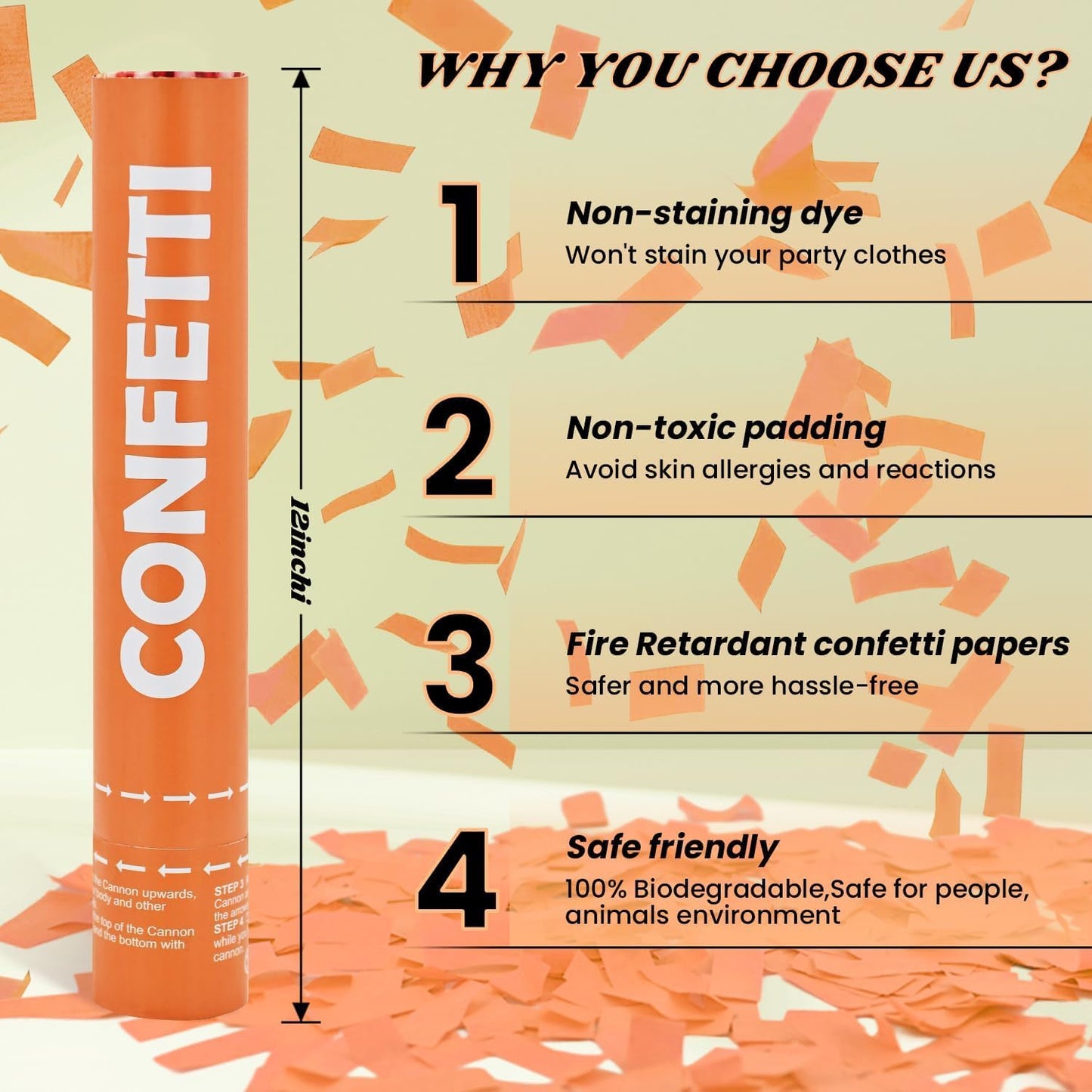 Confetti Cannon Orange Confetti Poppers 12 Pack Party Poppers 12 Inch Confetti Shooters Orange Twist Popper Sticks for Wedding Graduation Engagement Anniversary Bridal Shower Valentines Day Birthday