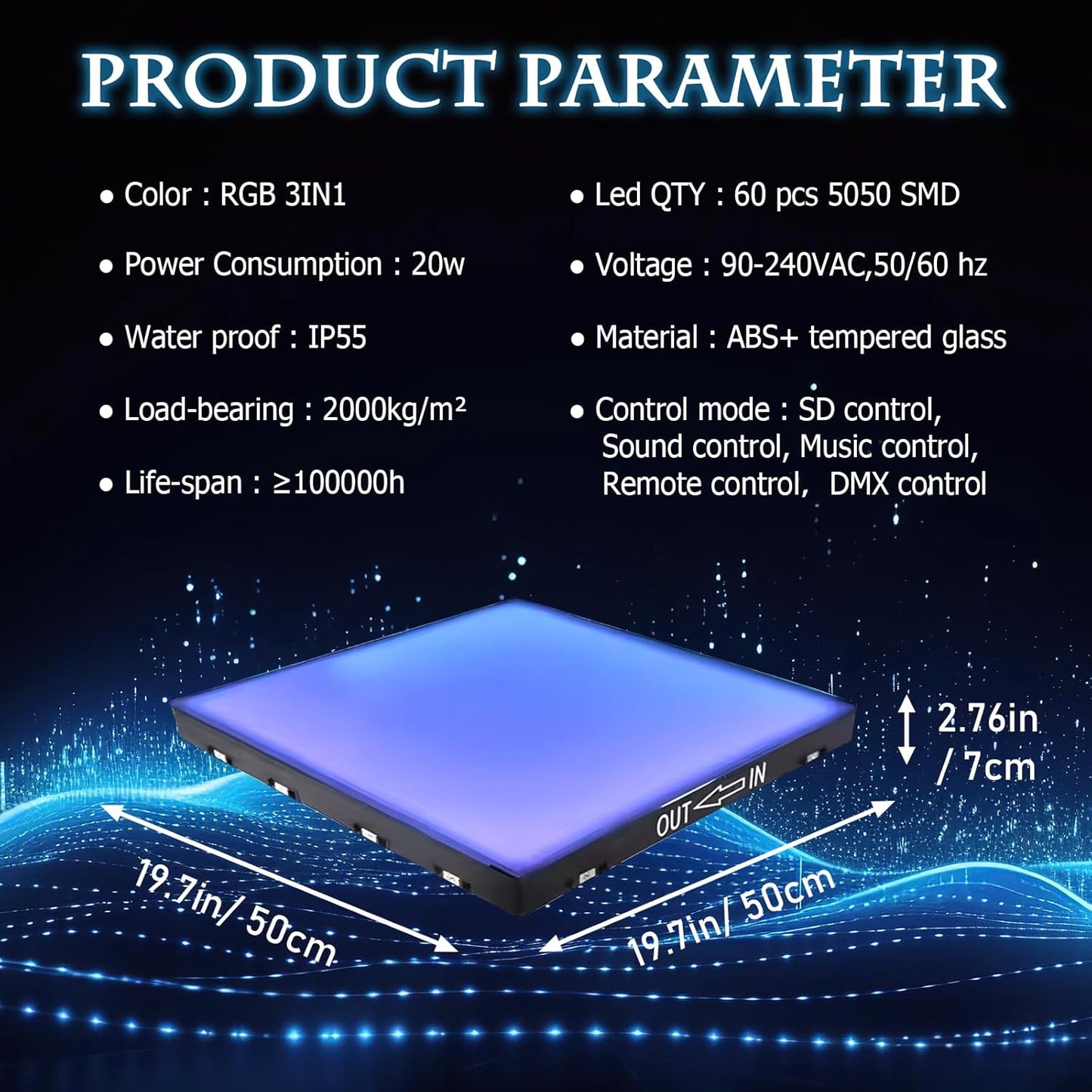 Dance Floor Stage Lights-Tempered Glass with Flight Case - RGB Color Changing Lights for Wedding, Party, Club - Non-Slip (RGB-Magnetic, 12 * 12 FT)