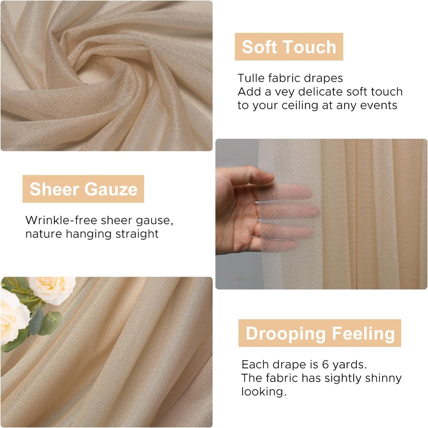 Wokceer Wedding Arch Draping Fabric Nude 3 Panels 28.7" x 20FT Sheer Drapes Backdrop Arch Draping Fabric for Wedding Ceremony Birthday Party Bridal Shower Decoration