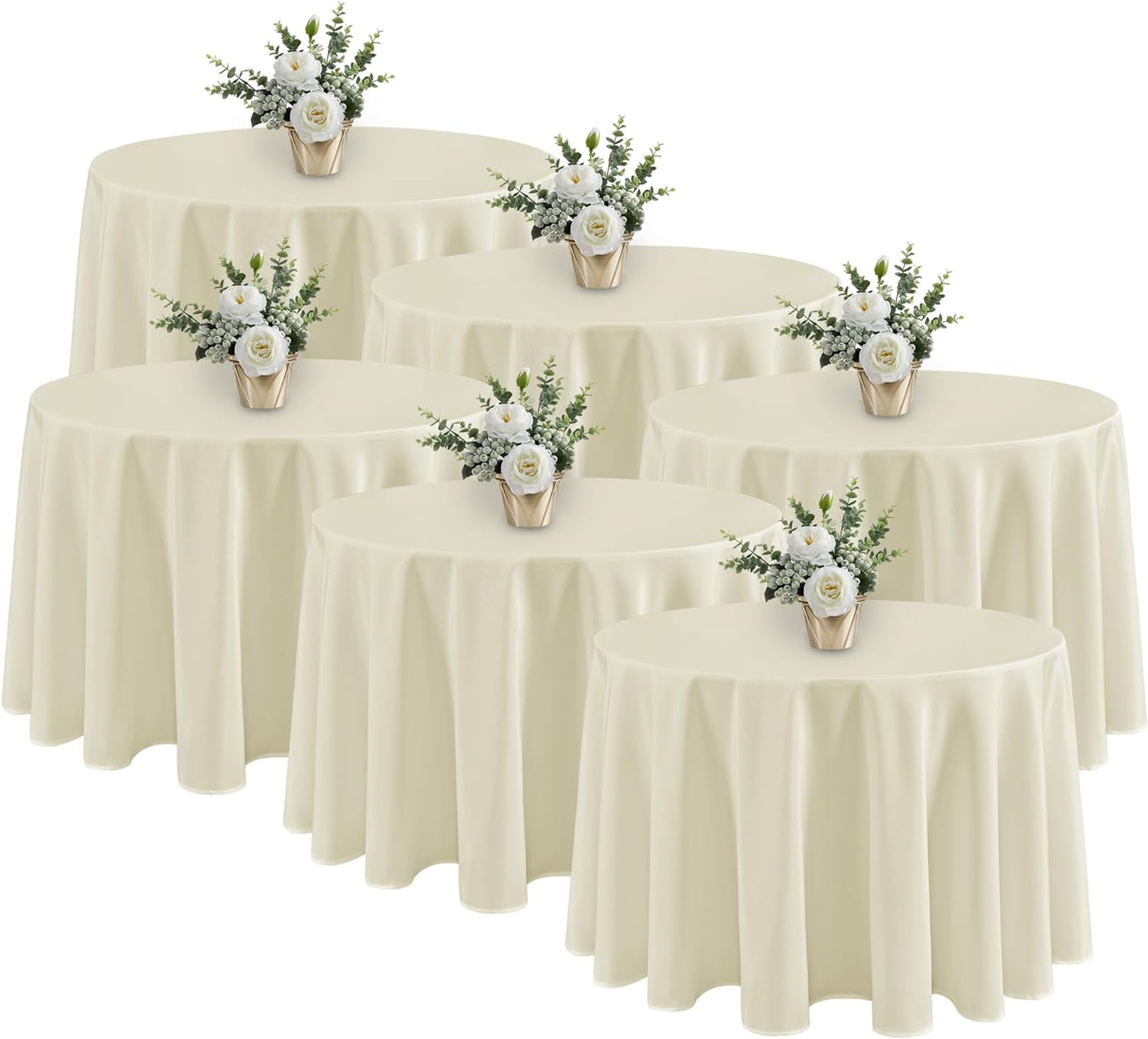 Fitable 6 Pack Ivory Round Table Clothes - 90 Inches in Diameter - Stain Resistant and Washable Tablecloths, Polyester Fabric Table Covers for Wedding, Party, Banquet, Gathering