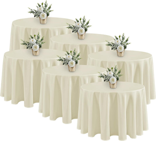 Fitable 6 Pack Ivory Round Table Clothes - 90 Inches in Diameter - Stain Resistant and Washable Tablecloths, Polyester Fabric Table Covers for Wedding, Party, Banquet, Gathering