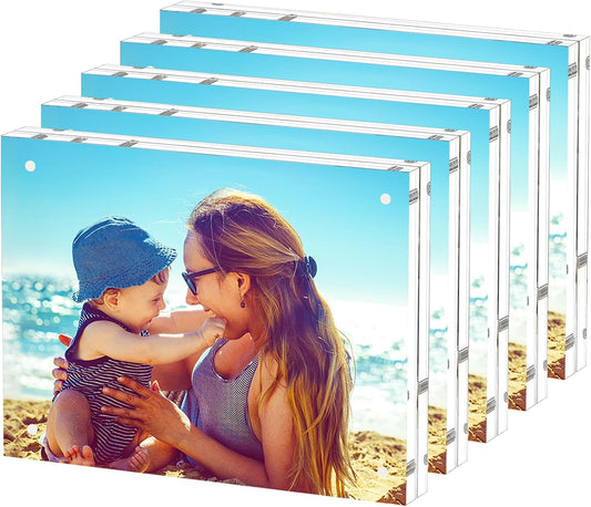 HELPLEX 5 Pack 8.5x11 Acrylic Picture Frames, 24mm Thicker Frameless Clear Frame Double Sided Magnetic Frame, Free Standing Desktop Display Stand
