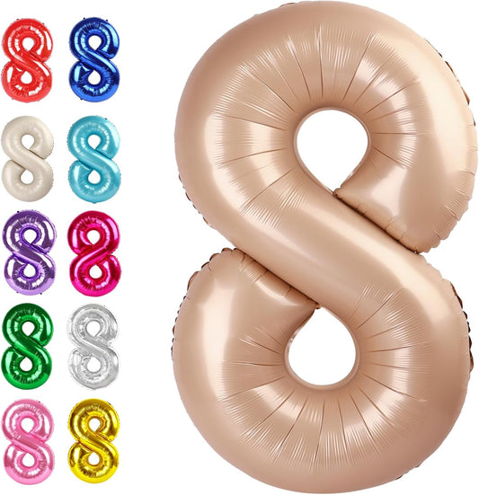 Helium Foil Light Brown Number 8 Balloon 40 Inch, Mylar Eight Numbers 8 18 28 38 48 58 80 88 Birthday Balloons, Light Brown Women Men Anniversary Graduations Party Supplies