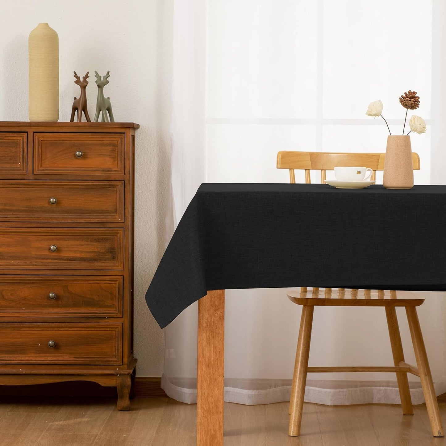 Hiasan 2 Pack Faux Linen Rectangle Tablecloth - Wrinkle and Stain Resistant Washable Table Cloth for Kitchen Dining Room Holiday Table Cover for Party Dinner, Black, 70 x 140 Inch