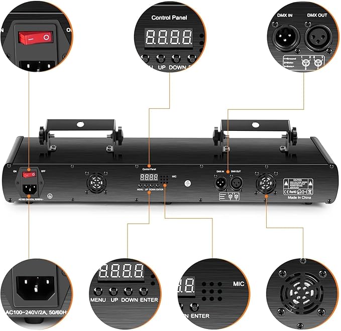 DJ Laser Lights, U`King 5 Beam Effect Sound Activated DJ Party Lights RGBYC LED Music Light by DMX Control for Disco Dancing Birthday Bar Stage Lighting(2PC)