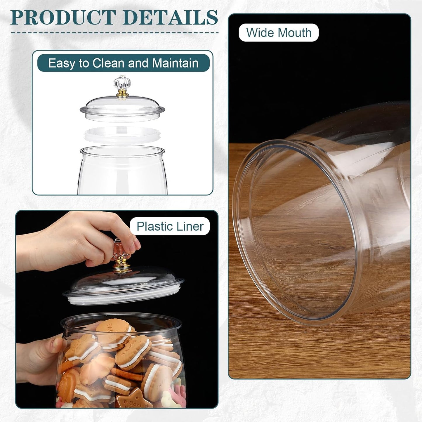 Nuogo 6 Pcs Plastic Candy and Cookie Jar with Lids Decorative Apothecary Jars Candy Buffet Containers Clear Airtight Food Storage Canister Home Decoration(64 oz,Classic)