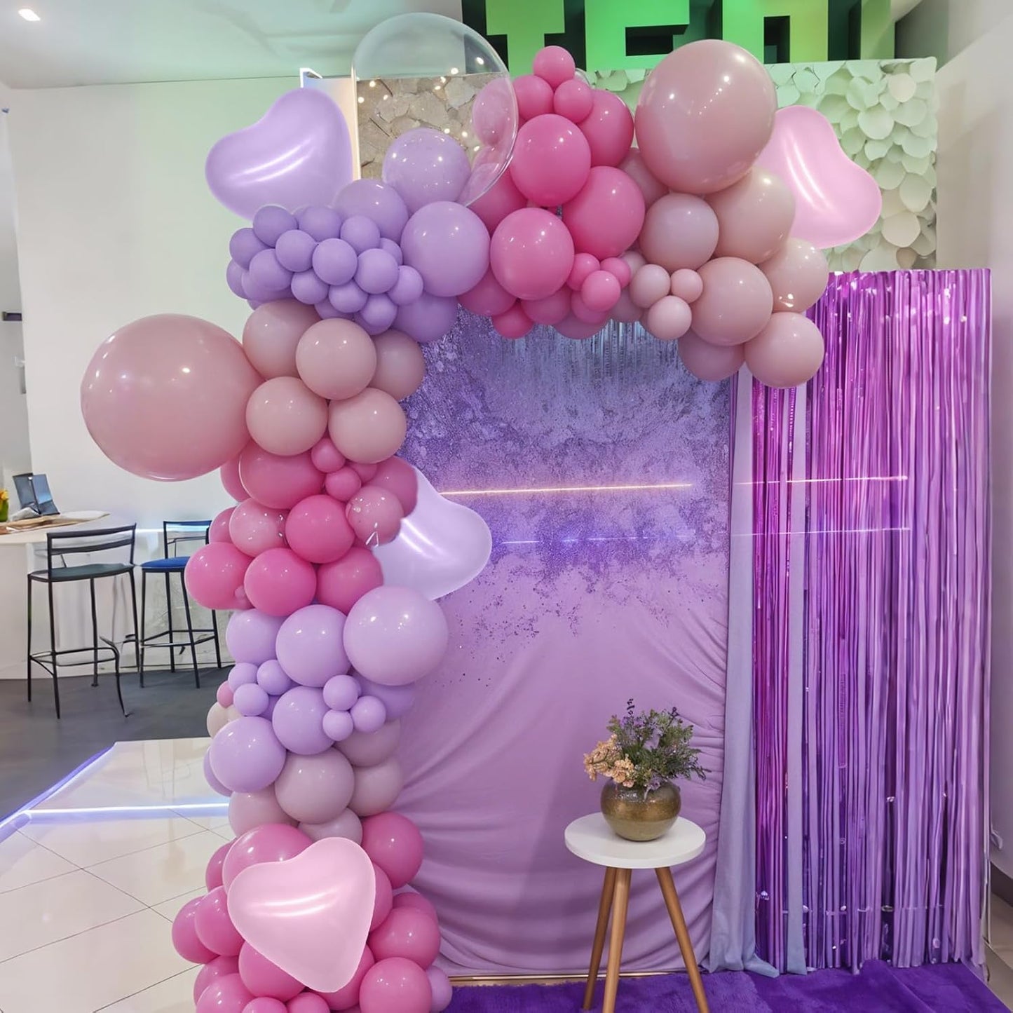 Pink and Purple Balloons, 50pcs Pink Purple Balloons With Macaron Heart Latex Balloon, Four Star Heart foil Balloon For Birthday Baby Shower Girls Women Party Wedding Bridal Shower Anniversary Decor