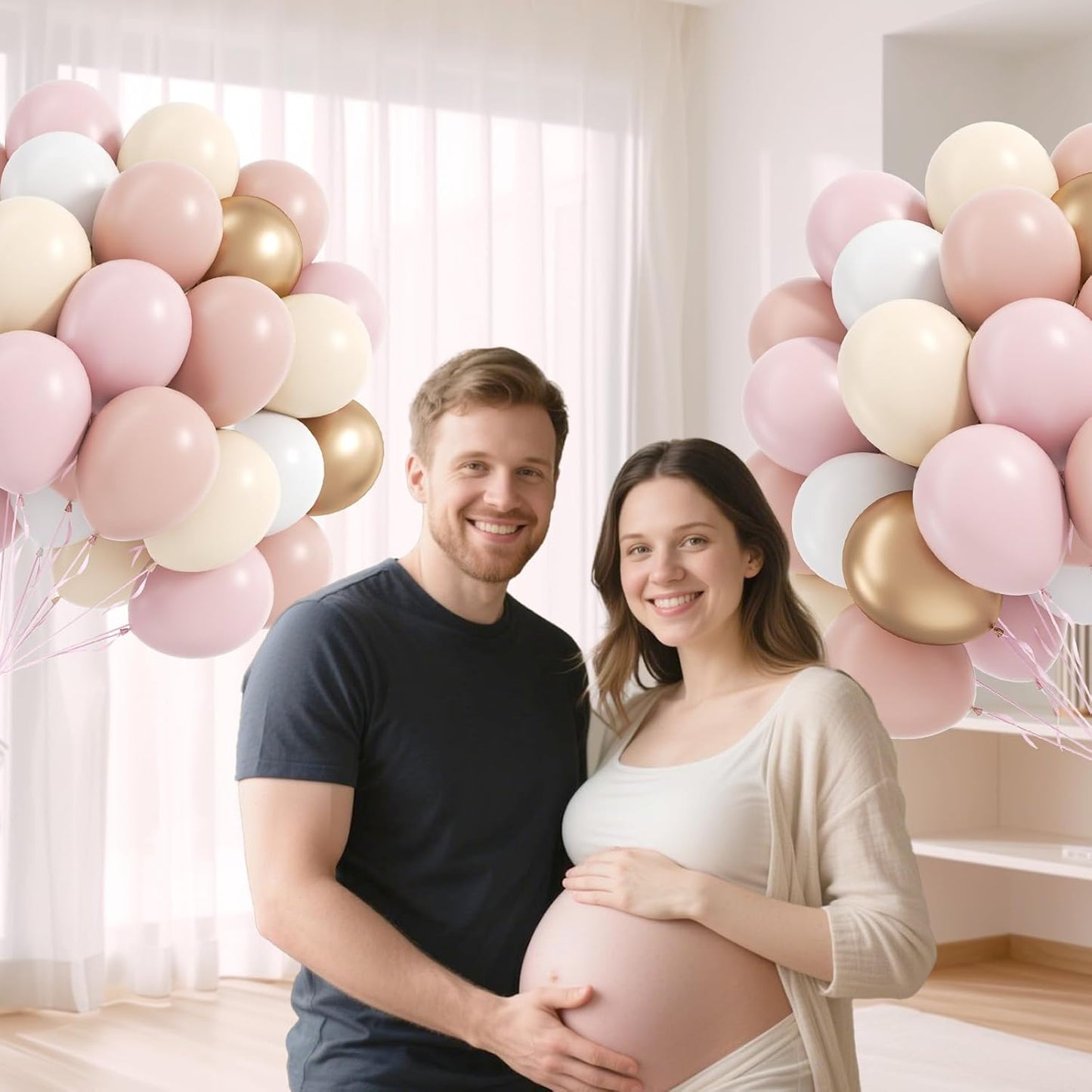 60pcs Dusty Pink Balloons 12inch with Pastel Pink Sand White Metallic Gold Balloons for Bridal Baby Shower Birthday Party Decorations