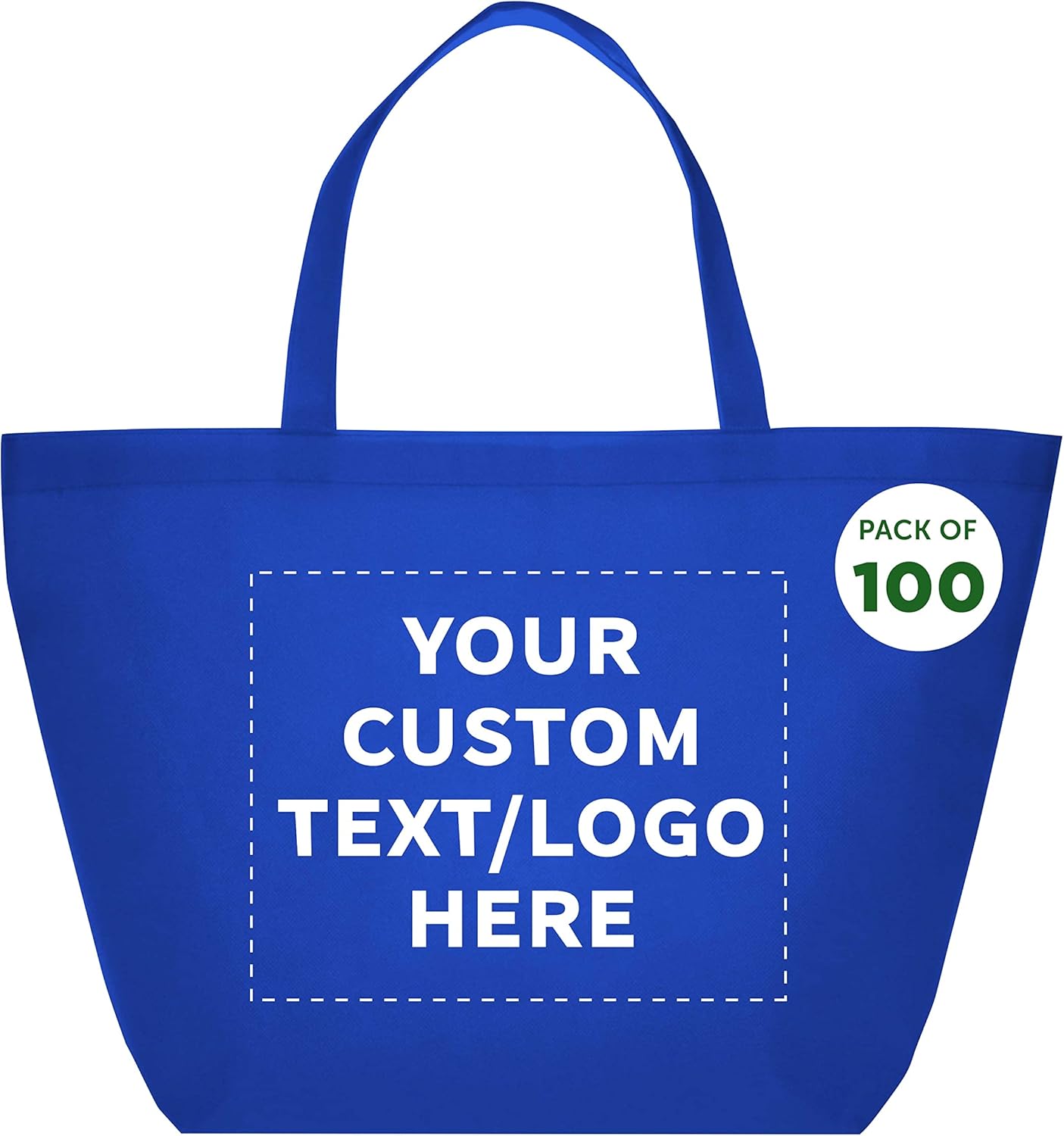 DISCOUNT PROMOS Custom Southern Style Grocery Tote Bags Set of 100 - Personalized Bulk Pack, Reusable Grocery & Shopping Bags - Great for Travel, Carry on Bag, Business Promotions - Blue - 20"X13"X8"