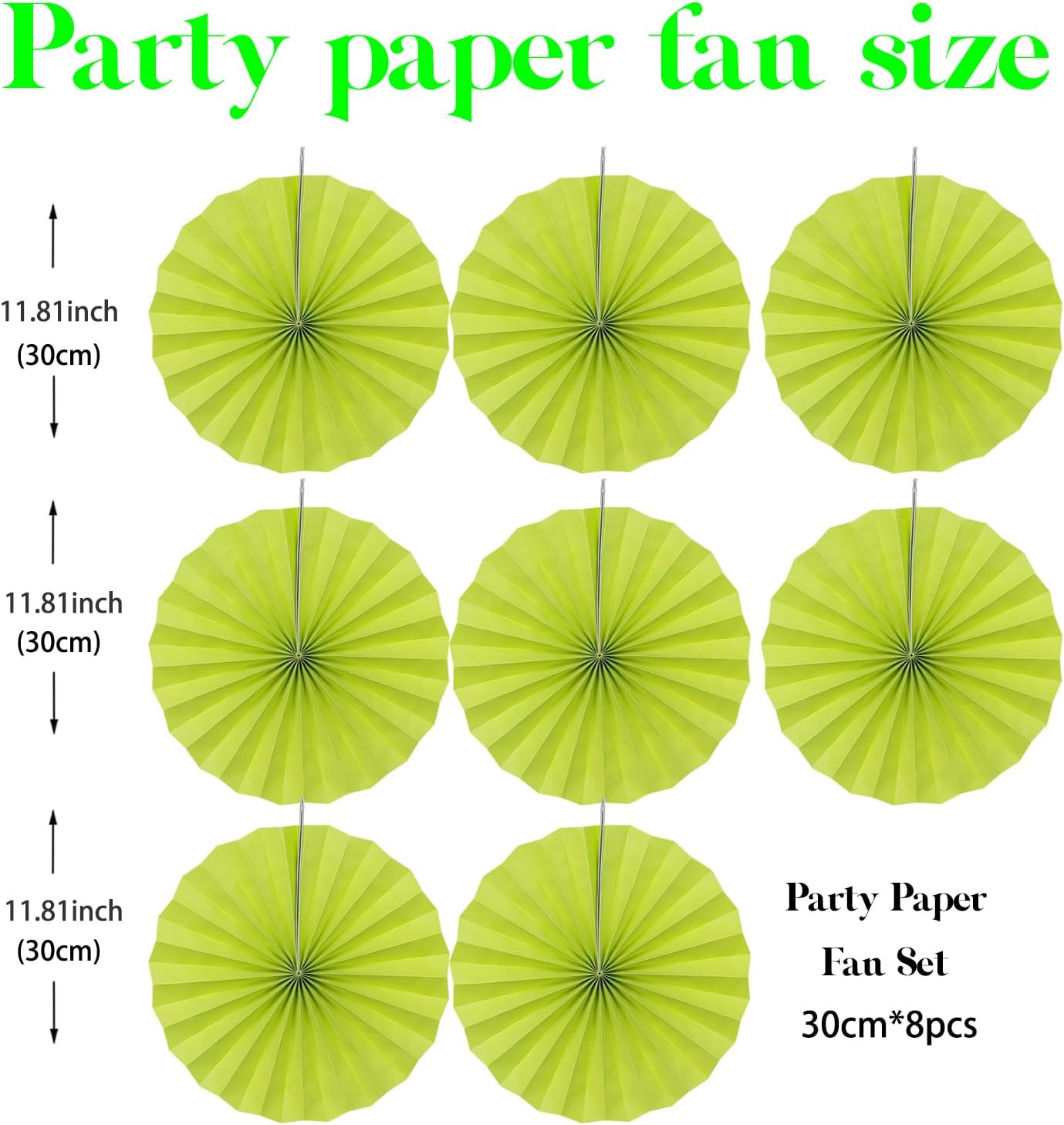 BARTHEW Green Graduation Party Decor, Tropical Party Decorations, 12in Hanging Paper Fans 30 Color DIY Set (Clear Green)