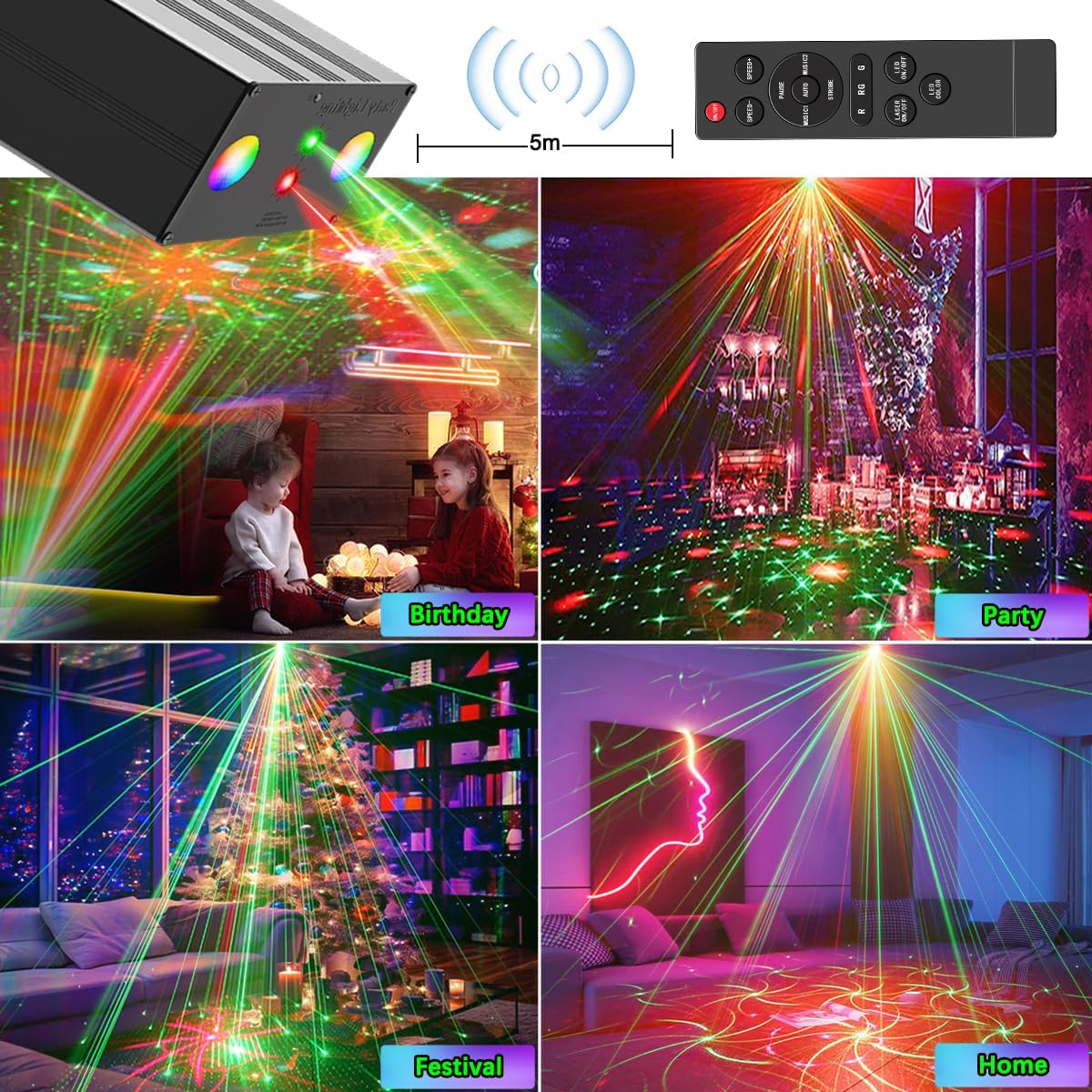 Party Lights,Disco DJ Strobe Light Rave Stage Projector Effect Dance Club Light Sound Activated with Remote Control for Parties Home Show KTV Pub Dance Christmas