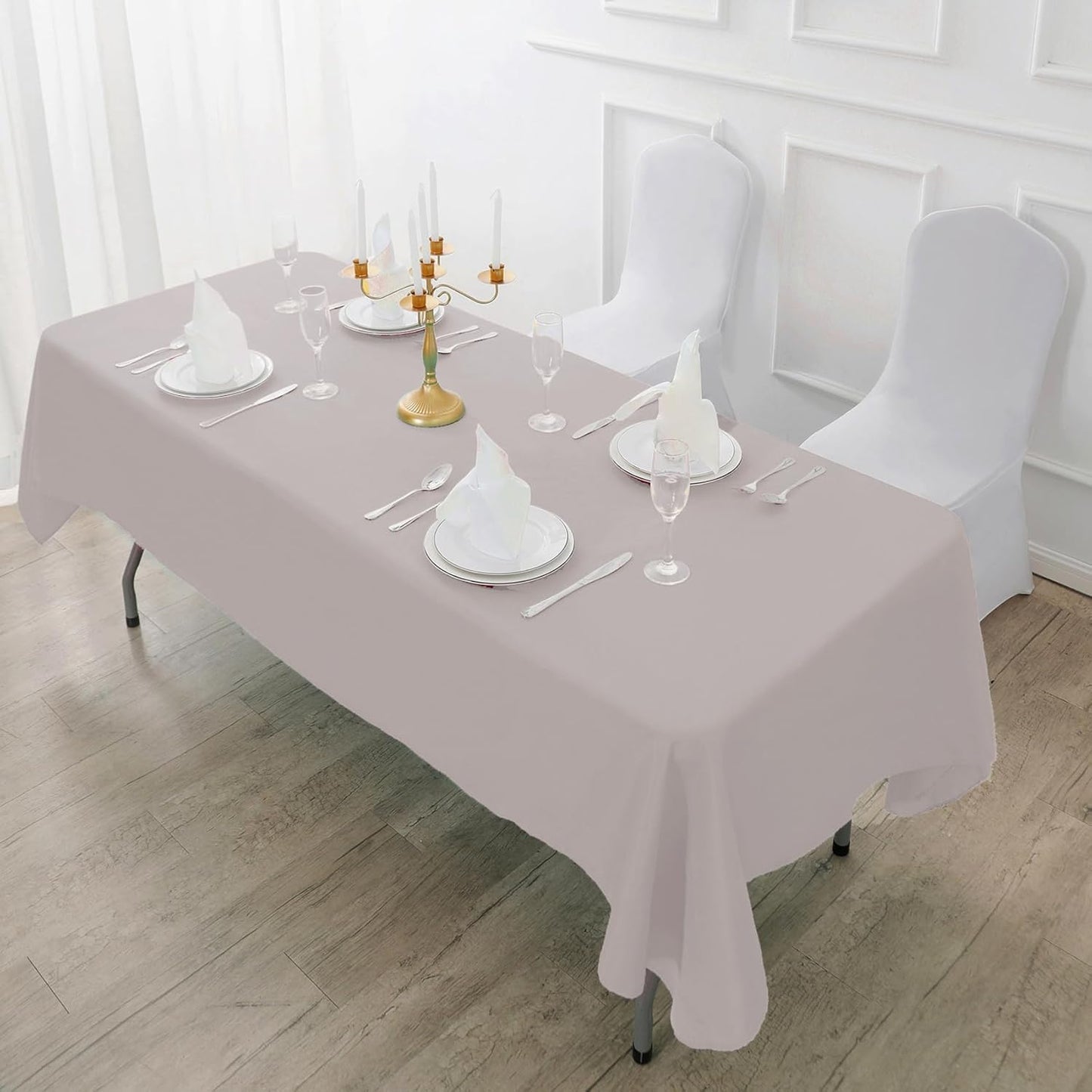 Fokitut 2 Pack Waterproof Rectangle Tablecloth, 60x120 Inch,Stain Resistant and Wrinkle Polyester Table Cloth, Fabric Table Cover for Kitchen Dining, Wedding, Party, Holiday Dinner-Silver