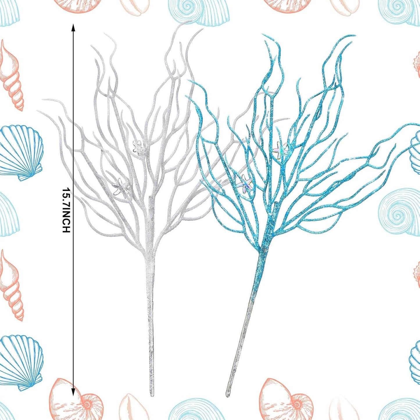 8 Pcs Blue White Coastal Ornaments for Christmas Tree 15.7inch Glitter Coral Beach Ocean Spray Pick Branch Christmas Tree Topper Decorations Filler Twigs for Xmas Vase Wreaths Gift
