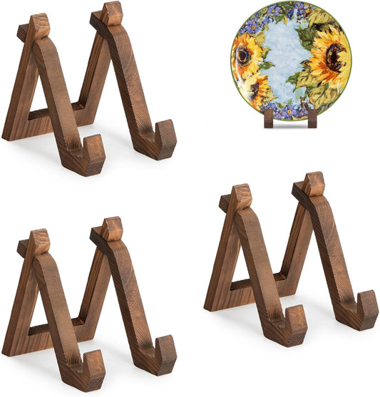 Plate Display Stand, 3 Pack 6 Inch Plate Holder for Displaying, Decorative Picture Frame Dish Photo Plaque Platter Wood Stand