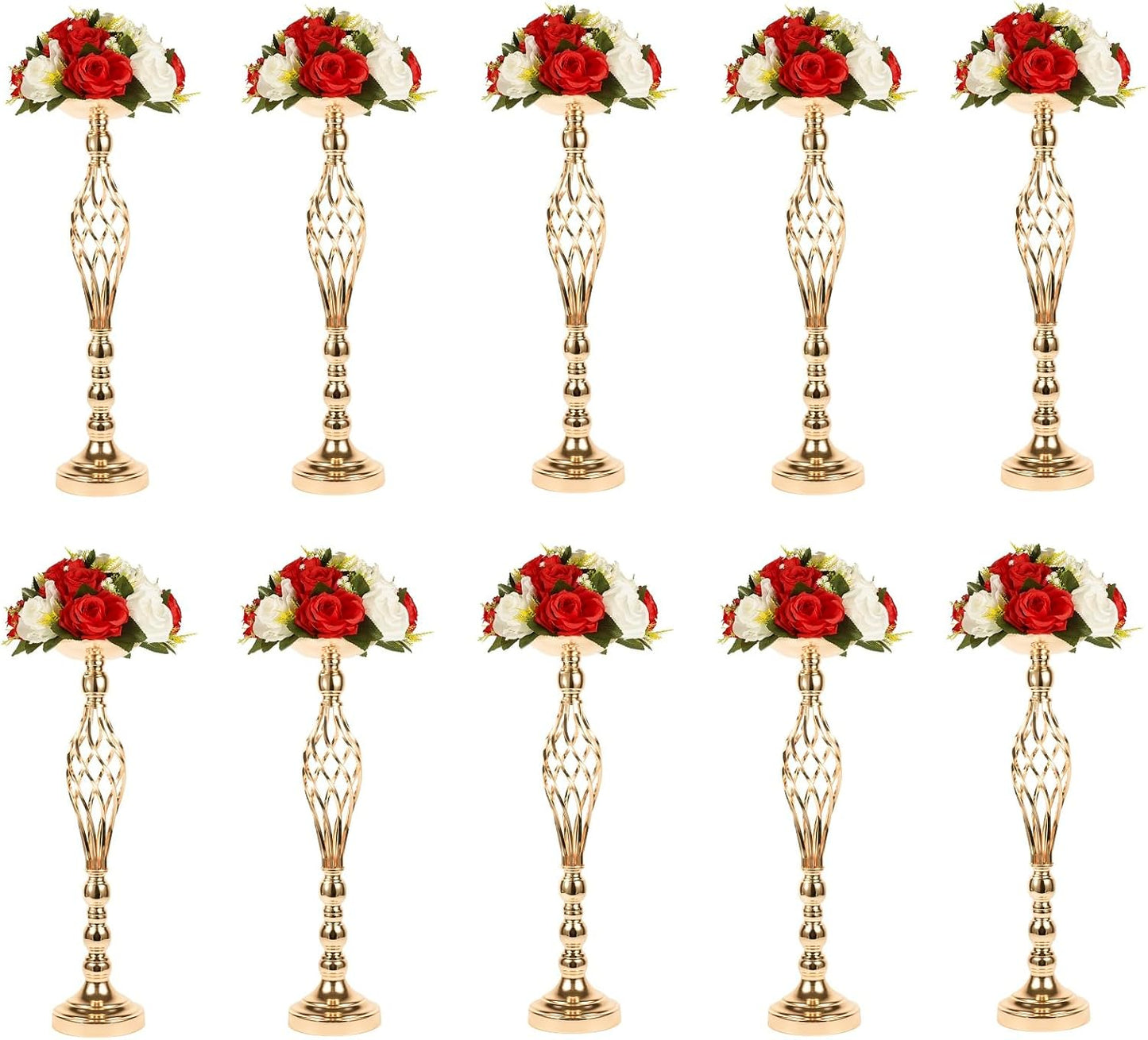 LANLONG 10pcs Metal Gold Candle Holders Road Lead Table Centerpiece Stand Pillar Candlestick for Wedding Candelabra Flowers Vases