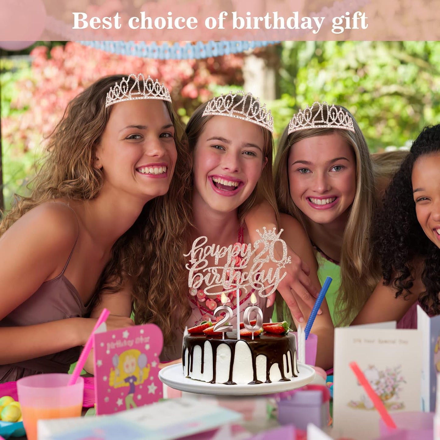 20th Birthday Decorations for Women Including Sash, Crown, Cake Topper and Candles, 20th Birthday Gifts for Women, Rose Gold Party Favor Supplies