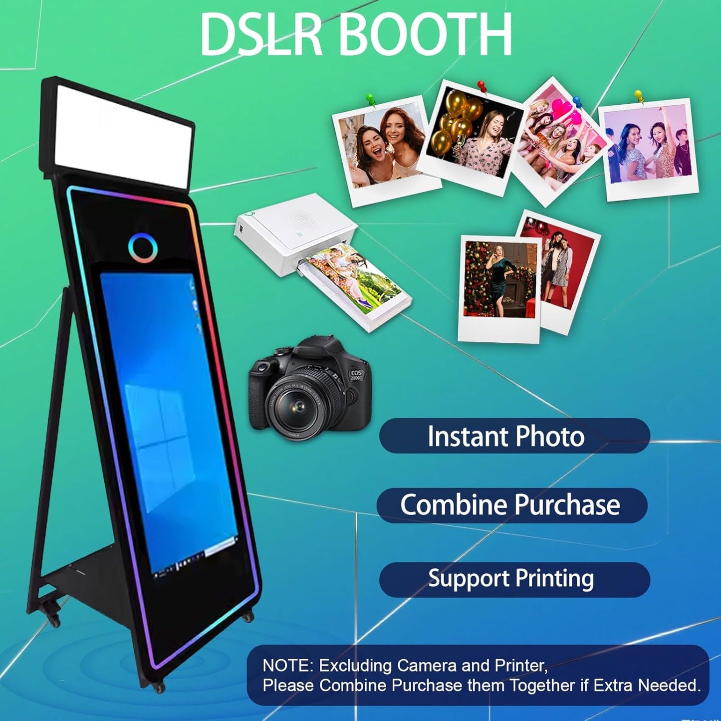 65''Magic Mirror Photo Booth Machine,Mirror Photo Booth 43''Touch Screen,Photo Booth with Flight Case,App Control,RGB Light for Wedding Party Events (Black, Machine+Camera)