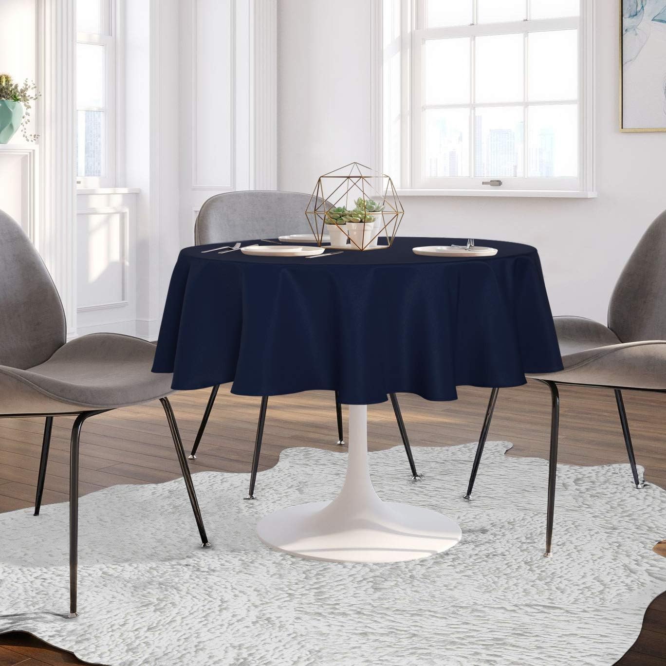 sancua Round Tablecloth - 70 Inch - Water Resistant Spill Proof Washable Polyester Table Cloth Decorative Fabric Table Cover for Dining Tables, Buffet Parties and Camping, Navy