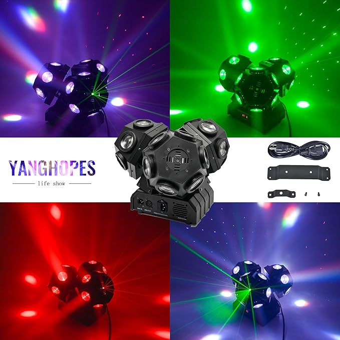 18LEDs Moving Head DJ Light Rotating Beam Lights Stage DJ Lighting Led Pinspot Uplighting Lights for Events Sound Activated Dmx512 Light for DJ KTV Disco Party Wedding Concert Festival