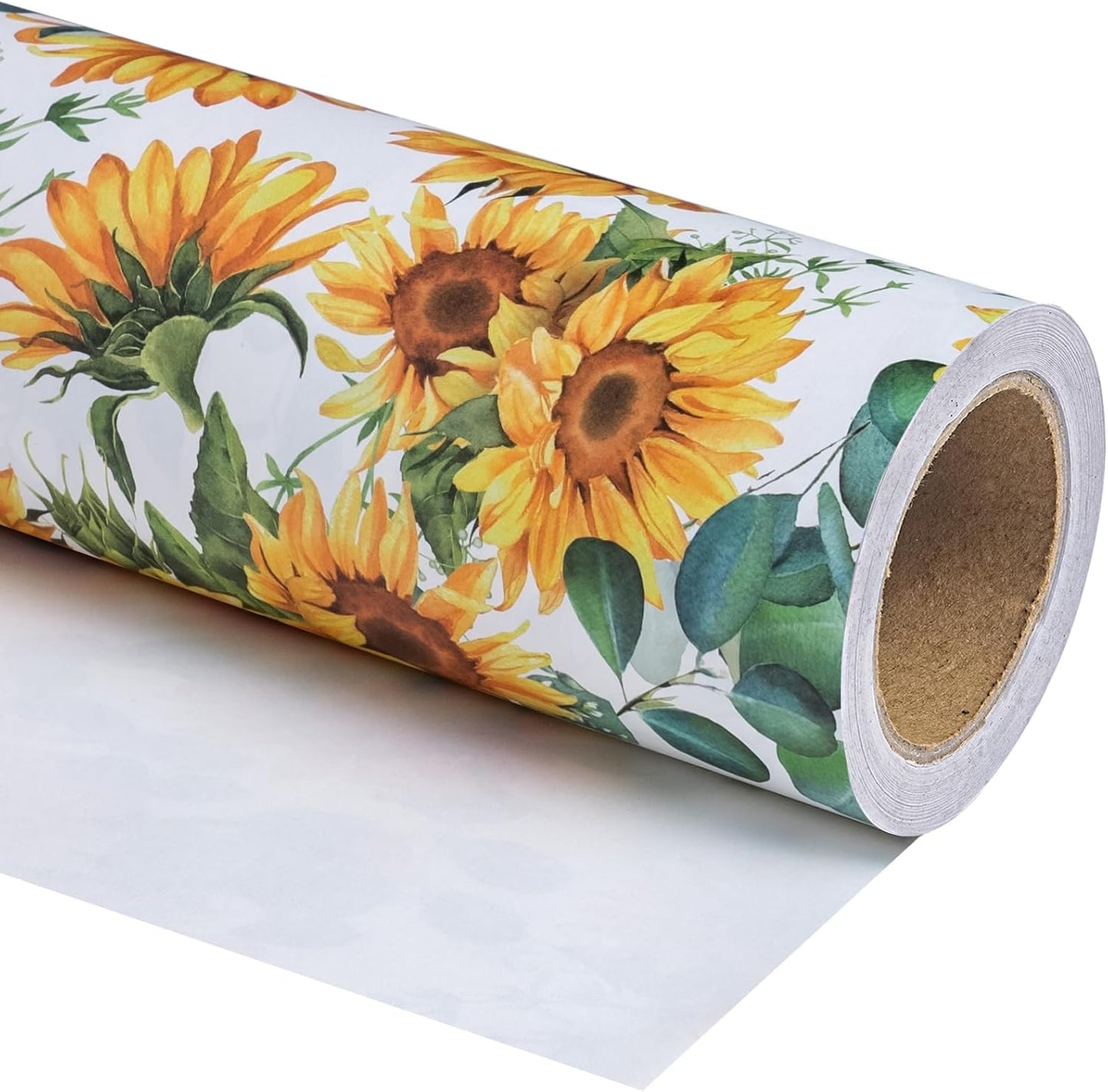 WRAPAHOLIC Kraft Sunflower Wrapping Paper Roll - Mini Roll - 17 Inch x 33 Feet - Perfect for Birthday, Baby Shower, Wedding, Party, Holiday