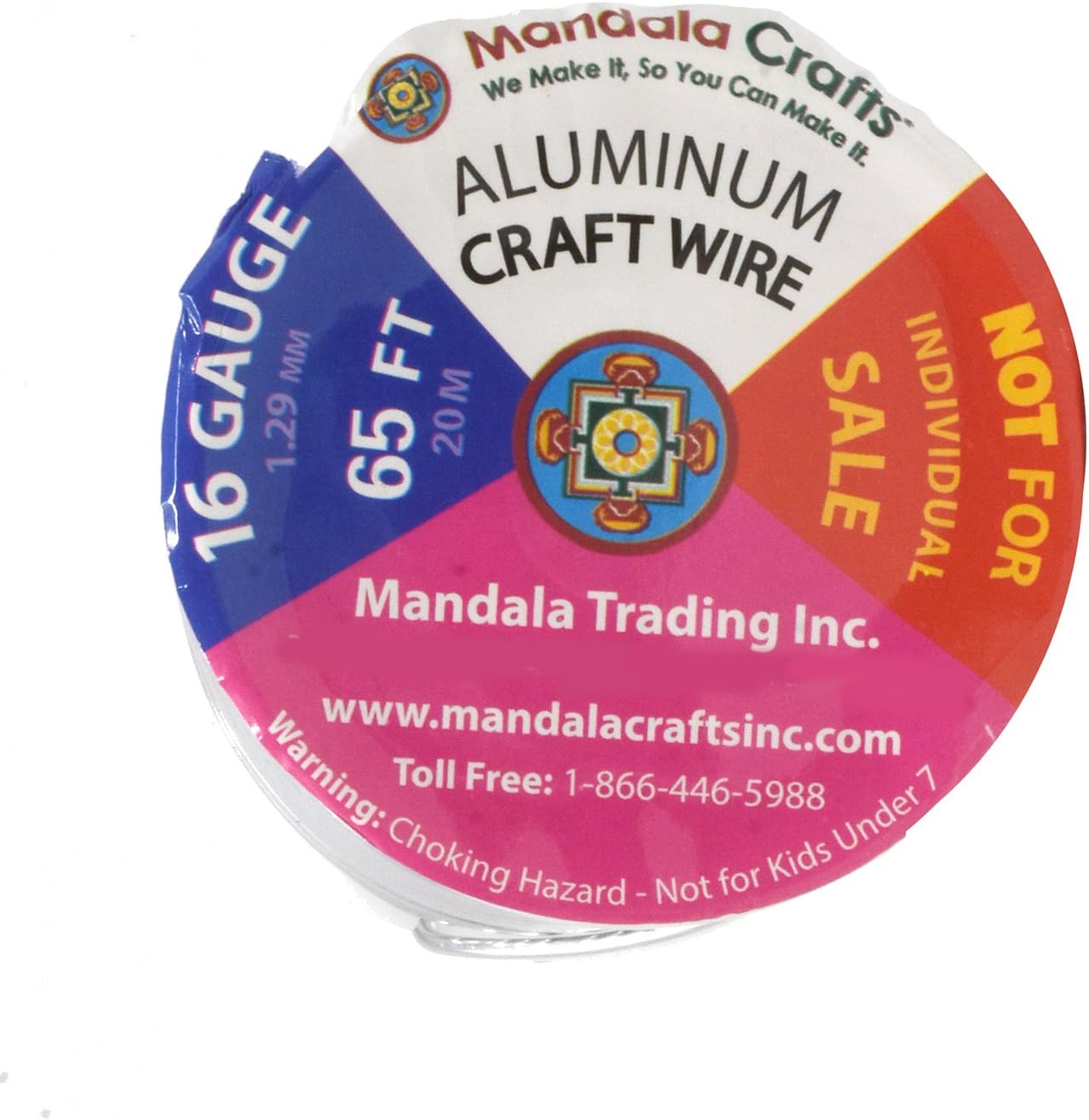 Mandala Crafts 16 Gauge Anodized Aluminum Craft Wire for Jewelry Making – 390 FT Colored Flexible Silver Combo Wire - Bendable for Bonsai Armature Crafting Sculpting