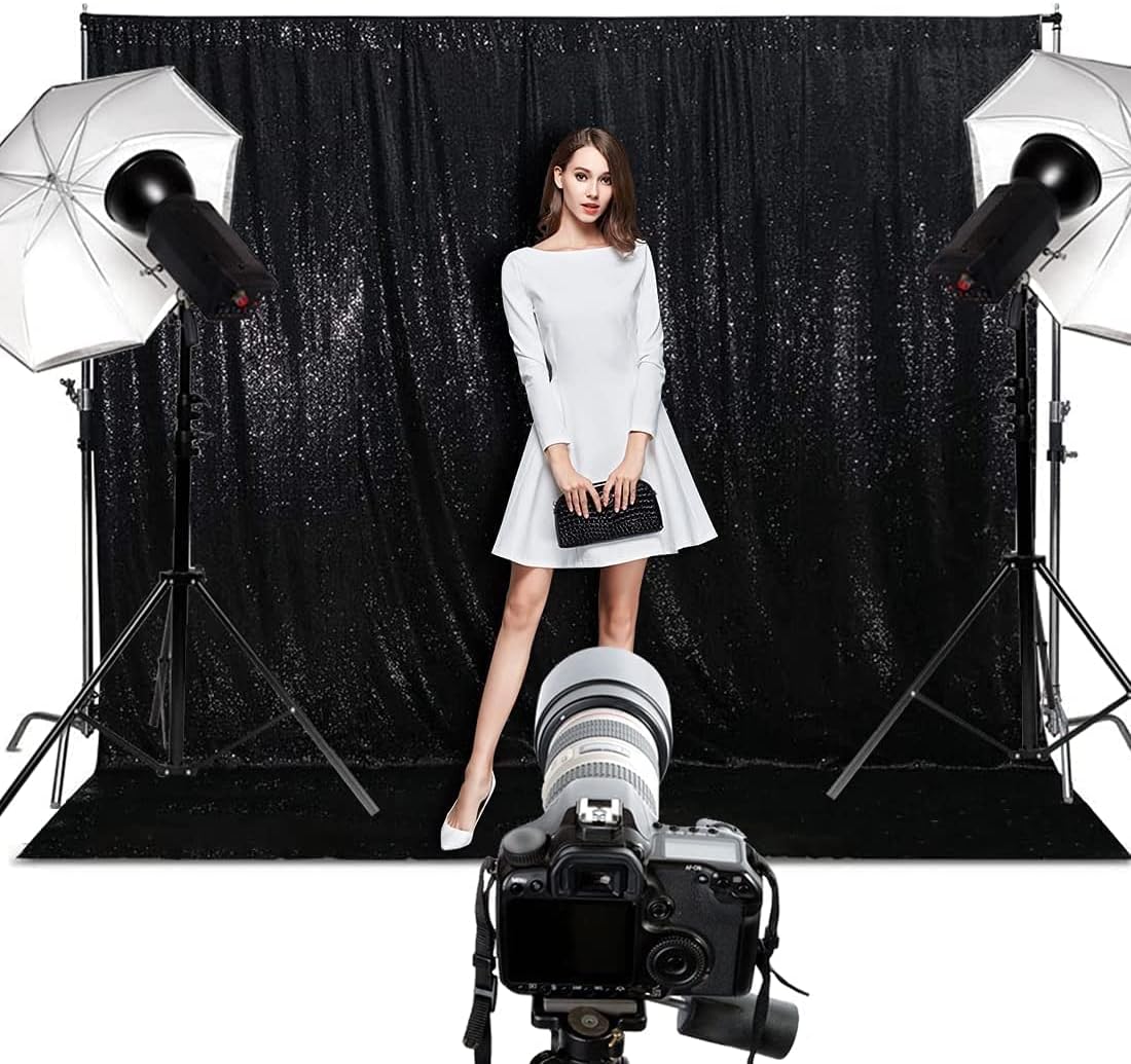 Poise3EHome 20Ft x 10Ft Black Sequin Backdrop, Glitter Thick Satin Sequin Background Drapes, Sequence Xmas Thanksgiving Backdrop for Wedding Party Holiday Festival Decor