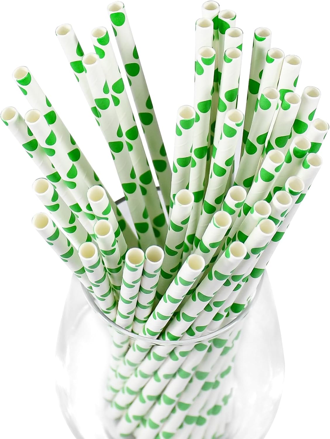 Disposable Green Polka Dots Paper Straws for Drinking 7.75 inch, 100 Counts - Cocktail, Party, Birthday, Decoration, DIY Crafts