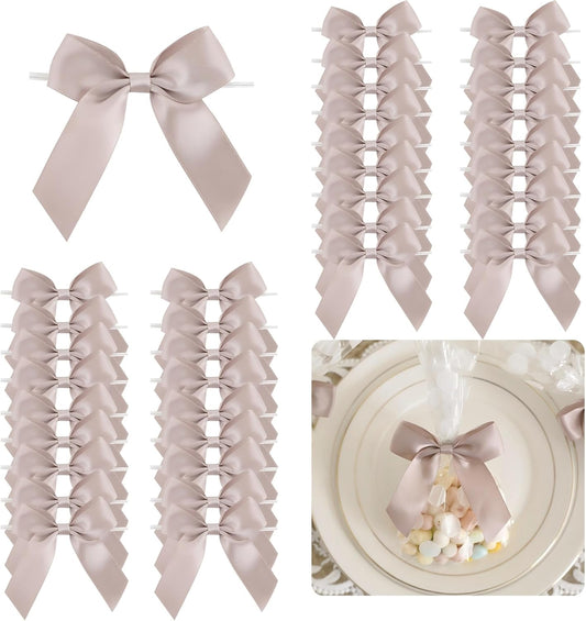 3.5" Dusty Rose Bow Satin Pre-Tied Bows for Gift Wrapping, Small Bows for Crafts, Pink Bows, Candy Apple Bows, Twist Tie Bows for Cake Decorating, Party Favor, Wedding Decoration-36 Counts