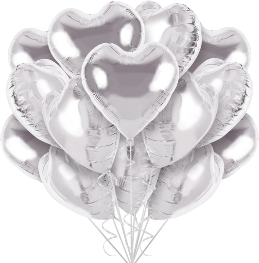 TONIFUL 30Pcs 18 Inch Silver Heart Balloons Silver Heart Shape Foil Mylar Balloons Decoration for Birthday Valentine's Day Wedding Bridal Shower Anniversary Engagement Party Supplies